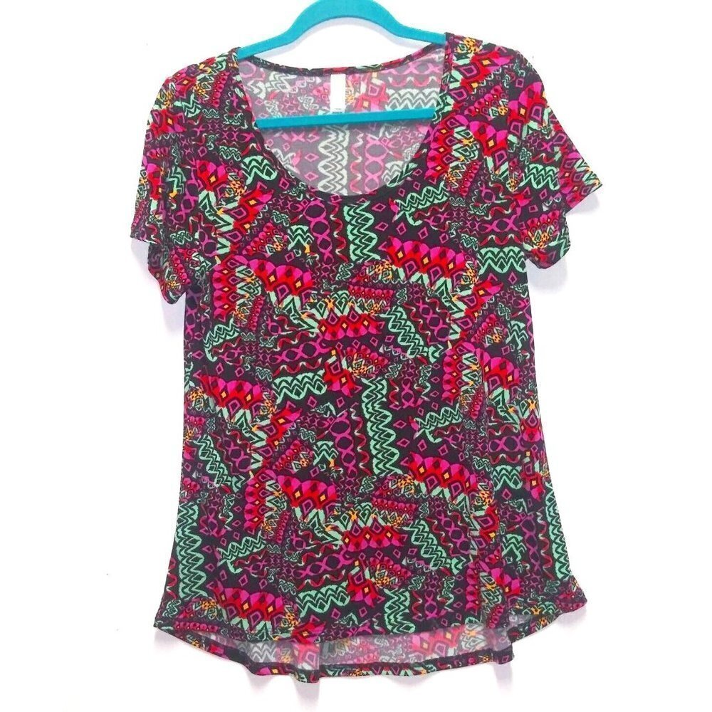 LuLaRoe Geometric Print top tunic Sz M multicolor red blue yellow black stretch
